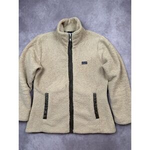 Patagonia Women L Beige Teddy Sherpa Fleece Full Zip Jacket  Casual Hike Outdoor